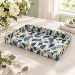 Daily Decorative Plastic Serving Tray – Indigo Brush Chevron full-print plastic serving tray shown in a product view.