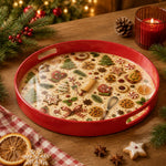 Christmas Gingerbread Baking Serving Tray – Red Rim Holiday Platter - MintiHome