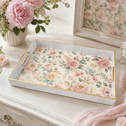 Vintage Pink Peony Blue Rose Wedding Plastic Serving Tray Rectangular - MintiHome
