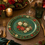 Green Noel Christmas Charger Plate – Ornaments & Poinsettia - MintiHome