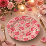 Valentine's Day Decorative Charger Plate – Blush Rose Bouquet full-print plastic serving tray shown in a styled room scene.