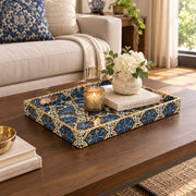 Ramadan Decorative Plastic Serving Tray – Arabesque Scroll Damask full-print plastic serving tray shown in a styled room scene.