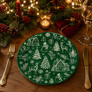 Christmas Decorative Charger Plate – Snowman Village full-print plastic serving tray shown in a styled room scene.