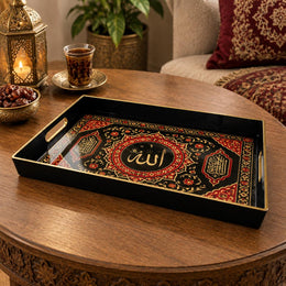 Ramadan & Eid al-Fitr Plastic Serving Tray – Domed Calligraphy Panel plastic serving tray shown in a rectangular product view.