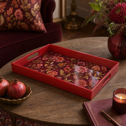 Burgundy Folk Floral Plastic Serving Tray – Red Bloom - MintiHome
