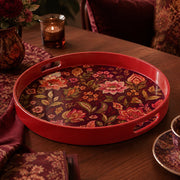 Burgundy Folk Floral Plastic Serving Tray – Red Bloom - MintiHome