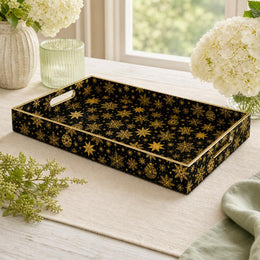 Black Gold Christmas Plastic Tray – Snowflake Ornament - MintiHome