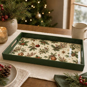 Green Holly Ornament Christmas Plastic Serving Tray - MintiHome