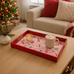 Pink Retro Santa Christmas Plastic Serving Tray with Red Frame - MintiHome