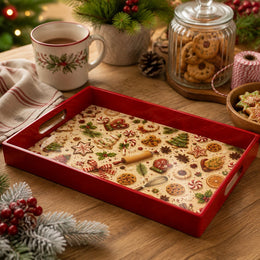 Christmas Gingerbread Baking Serving Tray – Red Rim Holiday Platter - MintiHome