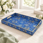 Ramadan Decorative Plastic Serving Tray – Arabesque Boteh Carpet full-print plastic serving tray shown in a product view.