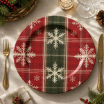Red and Green Plaid Snowflake Christmas Charger Plate for Dinner - MintiHome