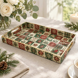 Christmas Decorative Plastic Serving Tray – Nordic Patchwork Sampler full-print plastic serving tray shown in a product view.