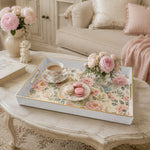 Vintage Pink Peony Blue Rose Wedding Plastic Serving Tray Rectangular - MintiHome
