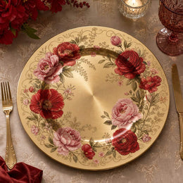 Christmas Peony and Gold Filigree Decorative Plate – Holiday Floral - MintiHome