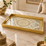 Ramadan & Eid al-Fitr Plastic Serving Tray – Oval Calligraphy Spray plastic serving tray shown in a rectangular product view.
