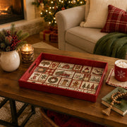 Red Christmas Patchwork Tray with Vintage Truck, Sleigh and Snowman - MintiHome