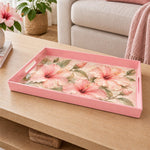 Valentine's Day Plastic Serving Tray – Pink Hibiscus Watercolor plastic serving tray shown in a rectangular product view.