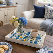 Blue Stripe Peony Daisy Wedding Plastic Serving Tray Rectangular - MintiHome