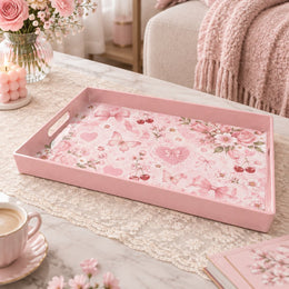 Valentine's Day Plastic Serving Tray – Bows and Cherries - MintiHome
