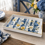 Blue Stripe Peony Daisy Wedding Plastic Serving Tray Rectangular - MintiHome