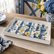Blue Stripe Peony Daisy Wedding Plastic Serving Tray Rectangular - MintiHome