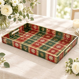 Christmas Decorative Plastic Serving Tray – Tartan Snowflake Trellis full-print plastic serving tray shown in a product view.