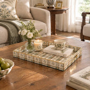 Daily Decorative Plastic Serving Tray – Sprig Check Floral full-print plastic serving tray shown in a styled room scene.