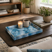 New Year Marble Plastic Tray – Blue Geometric Veins - MintiHome