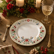 Christmas Plastic Plate – Folk Art Deer Bird Floral Border - MintiHome