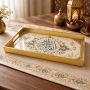 Ramadan & Eid al-Fitr Plastic Serving Tray – Calligraphy Lanterns plastic serving tray shown in a rectangular product view.