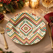 Christmas Decorative Charger Plate – Boho Chevron Ikat full-print plastic serving tray shown in a styled room scene.