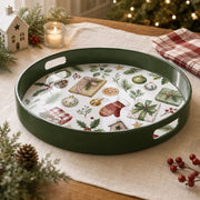 Green Christmas Ornament Bow Plastic Serving Tray with Mitten - MintiHome