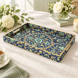 Ramadan Decorative Plastic Serving Tray – Ogee Rosette Medallion full-print plastic serving tray shown in a product view.