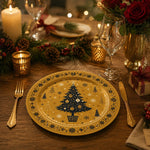 Navy Gold Christmas Charger Plate with Tree and Folk Art Snowflakes - MintiHome