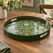 Ramadan & Eid al-Fitr Plastic Serving Tray – Damask Floral Scroll plastic serving tray shown in a round product view.