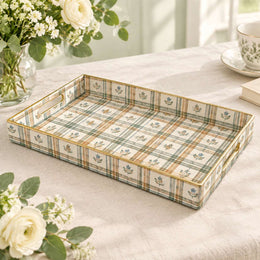 Daily Decorative Plastic Serving Tray – Sprig Check Floral full-print plastic serving tray shown in a product view.
