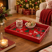Christmas Decorative Serving Tray – Knit Reindeer Grove plastic serving tray shown in a rectangular styled scene.