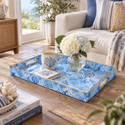 Ocean Decorative Plastic Serving Tray – Watercolor Sea Treasures full-print plastic serving tray shown in a styled room scene.