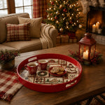 Red Christmas Patchwork Tray with Vintage Truck, Sleigh and Snowman - MintiHome
