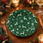 Christmas Decorative Charger Plate – Gilded Reindeer full-print plastic serving tray shown in a styled room scene.