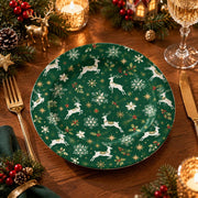 Christmas Decorative Charger Plate – Gilded Reindeer full-print plastic serving tray shown in a styled room scene.