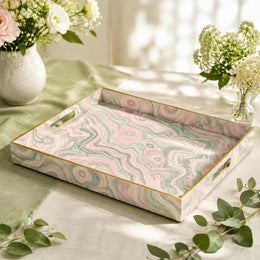Daily Decorative Plastic Serving Tray – Pink Green Grey Marble - MintiHome
