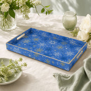 Blue Gold Christmas Plastic Tray – Snowflake Sparkle - MintiHome