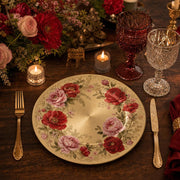 Christmas Peony and Gold Filigree Decorative Plate – Holiday Floral - MintiHome