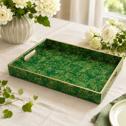 Emerald Gold Bloom Plastic Serving Tray – Full Print Border - MintiHome