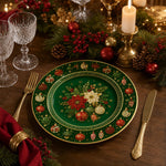Green Poinsettia Christmas Charger Plate – Gold Ornaments - MintiHome