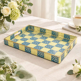 Daily Decorative Plastic Serving Tray – Lemon Blossom Check full-print plastic serving tray shown in a product view.