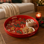 Gingerbread and Candy Cane Christmas Plastic Serving Tray, Red Rim - MintiHome