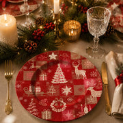 Red Patchwork Reindeer and Tree Christmas Charger Plate for Dinner - MintiHome